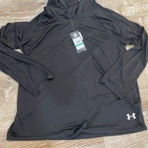 Womens under armour pullover hoodie w/ drawstring waist accent- black,sz large